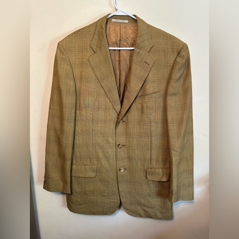 Ermenegildo Zegna Rayon Sports Jacket‎ Blazer Size 52  IT 40R Large Stripes Tan